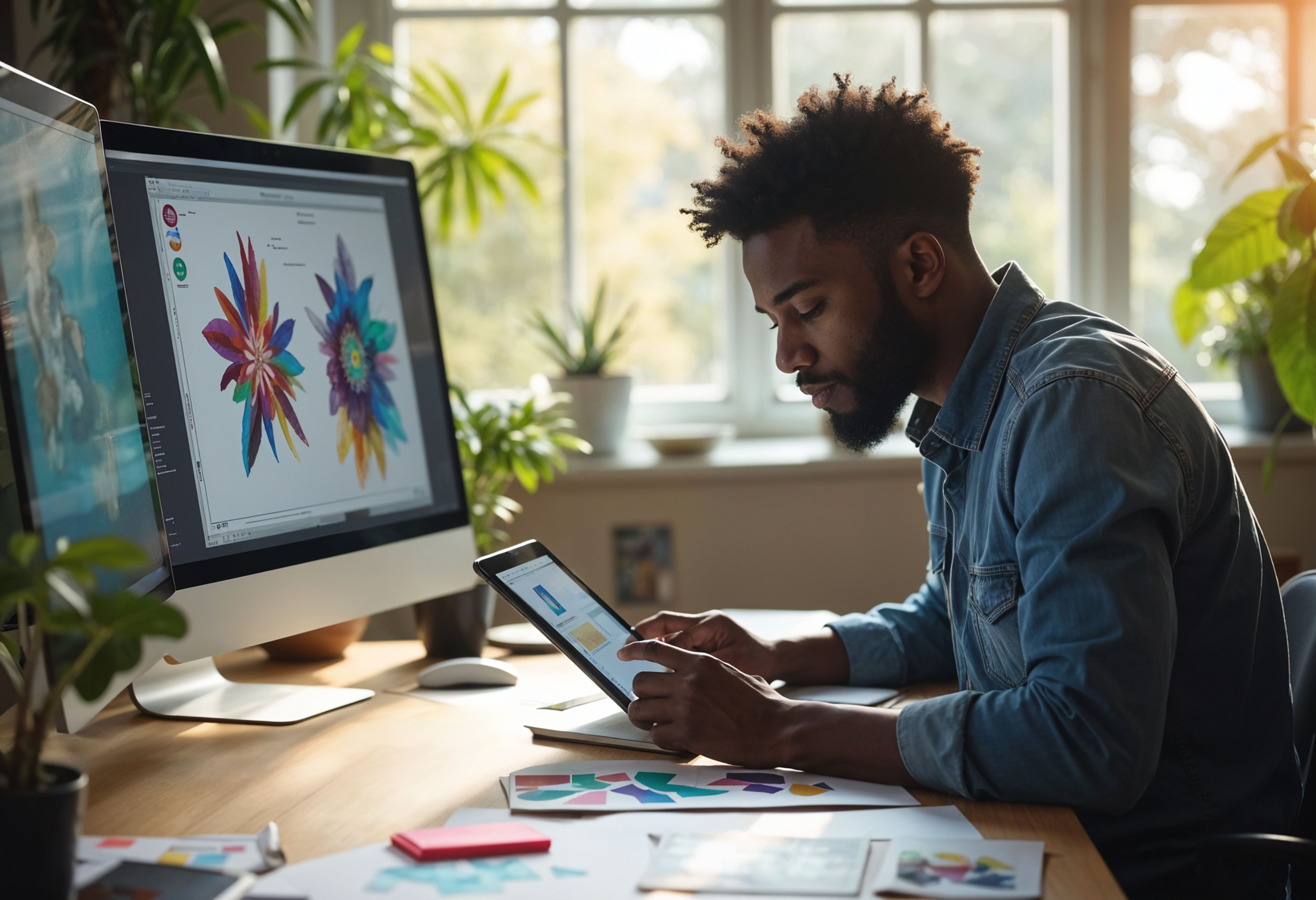 Person working at his desk doing grapich design